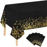 WIYETY 6 Stück Schwarz und Gold Party Tischdecke, Wasserdicht Tischdecke, Papiertischdecke Rolle, Party Dot Tischdecke, Rechteckig Tischtuch Geeignet für Geburtstagdeko, Hochzeit, 137x274cm, Schwarz