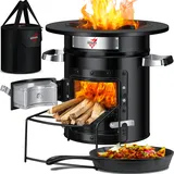 Kesser KESSER® Raketenofen Inkl. Grillpfanne aus Gusseisen mit Tragetasche, Dutch Oven BBQ Rakete Holzofen Camping Campingkocher Campinggrill, Edelstahl