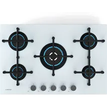 Klarstein Illuminosa 5 Gaskochfeld, 5 Sabaf-Brenner, 4 kW Wokbrenner, Gehärtetes Glas, Elektrische Zündung, Flammenausfallschutz, Topfhalter aus ... - Weiß