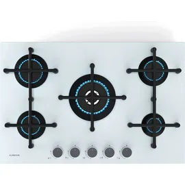 Klarstein Illuminosa 5 Gaskochfeld, 5 Sabaf-Brenner, 4 kW Wokbrenner, Gehärtetes Glas, Elektrische Zündung, Flammenausfallschutz, Topfhalter aus ... - Weiß