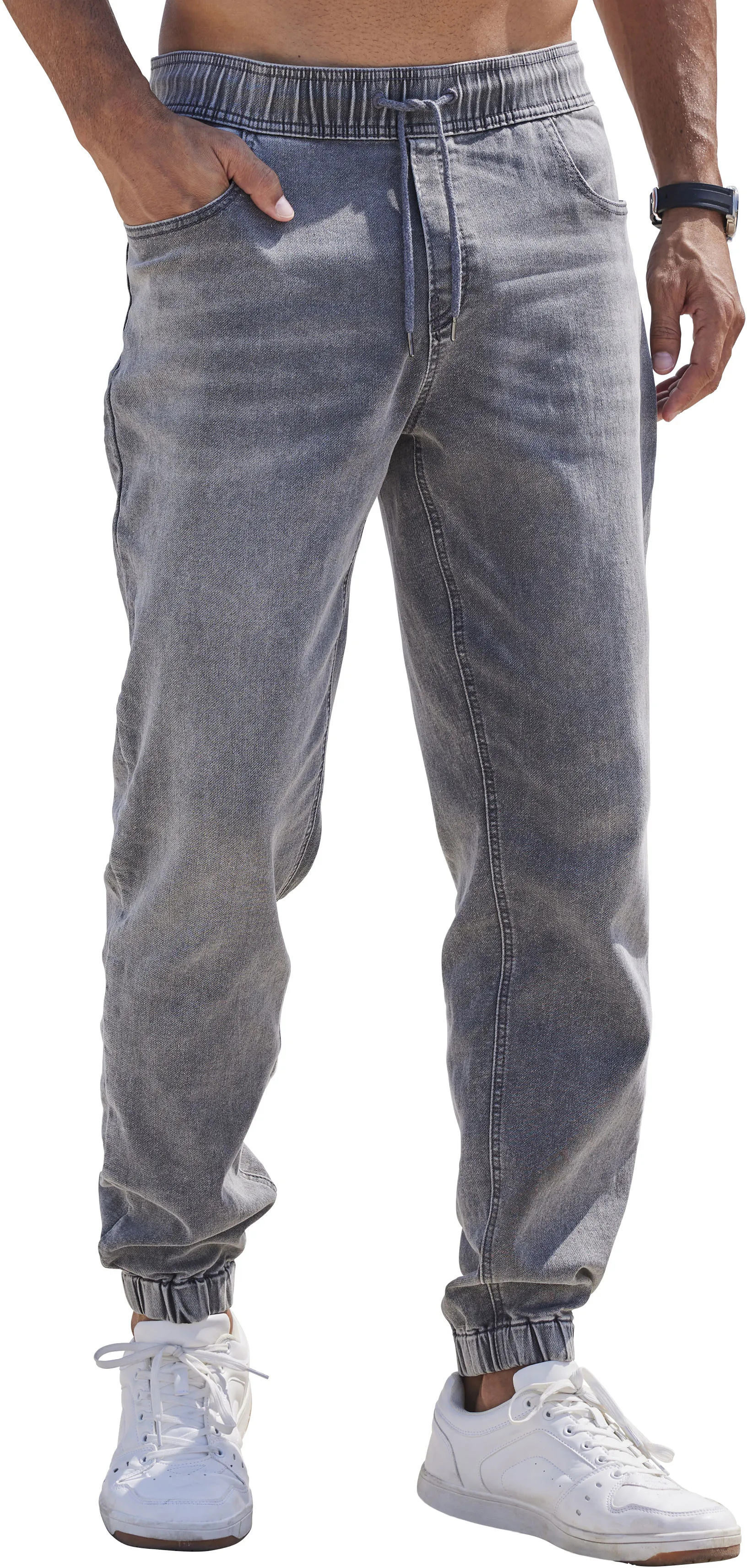 Schlupfjeans JOHN DEVIN Gr. XL (56/58), N-Gr, grau (grey, denim) Herren Jeans Denim Jogg Pants, Jeanshose mit Stretch, Baumwollmischung