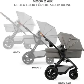 Kinderkraft MOOV2 AIR Kinderwagen 3 in 1 Kinderwagenset bis 26 kg mit Kindersitz I-SIZE 40-75 cm, Buggy Funktion, Liegeposition verstellbar, Große ausziehbare Verdeck, Aufblasbare Räder, Hellgrau