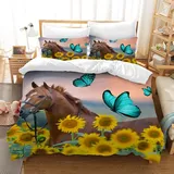 LLTTEER Bettwäsche Set für Pferde 3D-Druck,Kinder Tier Bettwäsche Set 3 Teiligs,Mikrofaser Bettbezug Set mit Reißverschluss und Kissenbezug 50x75cm,für Kinder (Pferd 02, 135 x 200 cm)