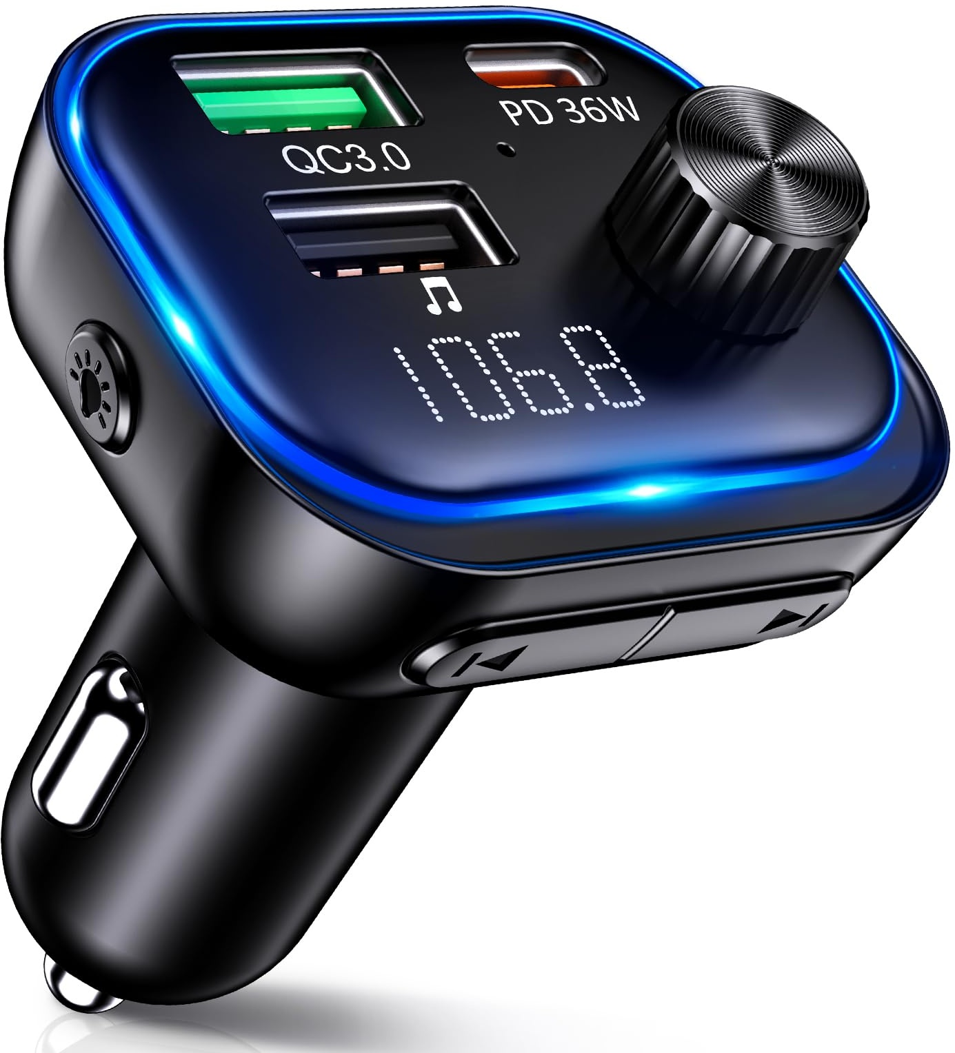 ISEYOU FM Transmitter Auto Bluetooth 5.3, 54W Max [PD 36W&QC3.0 18W] Bluetooth Adapter Auto mit DREI-Port-Schnellladung, Freisprecheinrichtung KFZ Kit und Hi-Fi Musik, Unterstützt USB-Stick