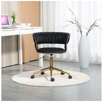 IDEASY Drehstuhl Büroschreibtisch und Stuhl aus Samt, gewebte Rückenlehne, 360° drehbar, höhenverstellbar, Arbeitsstuhl, Make-up-Stuhl schwarz
