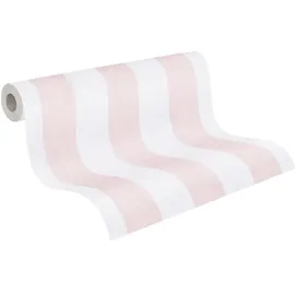A.S. Création Kinderzimmer-Tapete Lilly & Luis - Strapazierfähige Vliestapete in Streifen-Optik - 10,05 m x 0,53 m - Creme, Rosa - Made in Germany – 770782