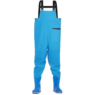 AMEEDA Wathose Herren Kinder-Wathose mit Stiefeln, 4 Farben erhältlich, Ganzkörper-Regenhose for Jugendliche, Teenager, Angel-Wathose, wasserdichte Hose(Blue 34-35)