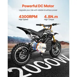 Vevor 2000 W elektrischer bürstenloser Gleichstrommotor-Bausatz – 48 V 4300 U/min 4,8 Nm Elektromotor mit verbessertem Drehzahlregler, Ideal für Go Karts E-Bike Motorrad Roller