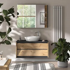 Vicco Waschbeckenunterschrank Edelin 2 Schubladen 100 x 50 x 45 cm Grau/Eiche Artisan