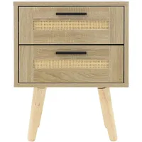 ML-Design 2xNachttisch mit Schubladen, Beistelltisch Rattan Nachtkommode Eiche 40x30x50,5cm
