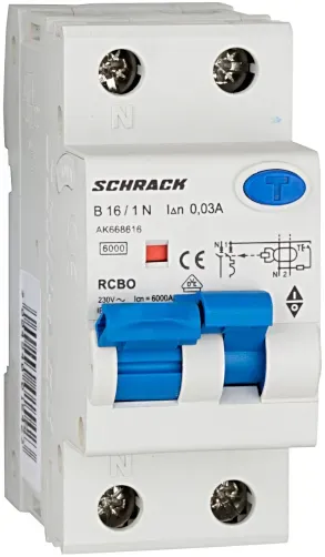 Schrack LS-FI-Schalter AMPARO, 6kA, Kennlinie B, 16A, 30mA, 1+N, Typ A (AK668616--)