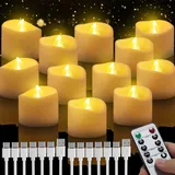 Led Kerzen Wiederaufladbar, 12 Stücke Teelichter mit Timerfunktion, Led Kerzen Flackernde Flamme mit Fernbedienung für Weihnachten, Halloween, Herbst und Hochzeit, Winter