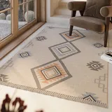 Green Looop Wollteppich GREEN LOOOP "Jong", beige (creme beige), B:300cm H:5mm L:400cm, Wolle, Teppiche, Fransen, Kelim, handgewebt, Natur, Wohnzimmer, Schlafzimmer, Raute