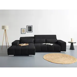 Ecksofa COTTA "Orion L-Form", schwarz, B:307cm H:73cm T:186cm, 100% Polyester, Sofas, mit Kopfteilverstellung & 3 Nierenkissen