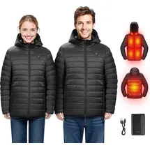 Vevor Beheizbare Jacke für Herren mit 7,4-V-Akku, Softshell-Elektroheizmantel, winddichte, leichte Oberbekleidung mit 6 Heizzonen & 3 Heizstufen für Wanderungen, Arbeiten im Freien, schwarz,L