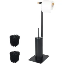 Relaxdays WC-Garnitur Bambus, und Stahl Hellbraun,Schwarz