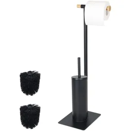 Relaxdays WC-Garnitur Bambus, und Stahl Hellbraun,Schwarz