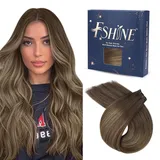Fshine Genie Tressen Extensions Echthaar Haarverlängerung Echthaar Tressen 50cm 60g Haartressen Echthaar zum Einnähen Dunkelbraun bis Kastanienbraun Farbe 2 8 2
