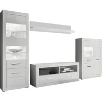 Home Affaire Wohnwand HOME AFFAIRE "BIANCO", weiß (weiß matt, weiß mdf hochglanz), B:335cm, Kastenmöbel-Sets, Wohnwand