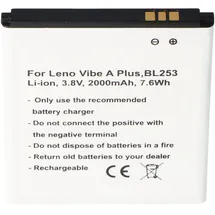 AccuCell Akku passend für Lenovo Vibe A Plus, BL253, A1000, A1010A20, A2010, A2580, A2860 Li-Ion, 3,8V, 2000mAh, 7,6Wh