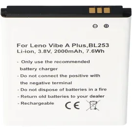 AccuCell Akku passend für Lenovo Vibe A Plus, BL253, A1000, A1010A20, A2010, A2580, A2860 Li-Ion, 3,8V, 2000mAh, 7,6Wh