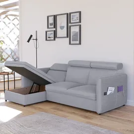 idohome Ecksofa mit Schlaffunktion und Bettkasten Hellgrau