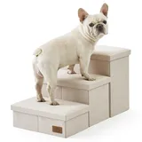 COZY KISS Hundetreppe für Kleine Hunde mit Stauraum, Breite Haustiertreppe Faltbare für Bett und Couch, Hunderampe mit Rutschfestem Boden, Lecksichere (Beige, 43x72x42.5cm, 3)