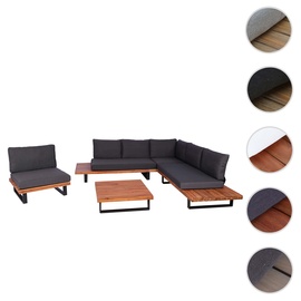 Mendler Garten-Garnitur mit Sessel HWC-H54, Lounge-Set Sofa, Spun Poly Akazie Holz MVG Aluminium ~ braun, Polster dunkelgrau
