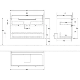 Villeroy & Boch Waschtischunterschrank 2 Auszüge 98,7 x 59 x 44,9 cm Grau