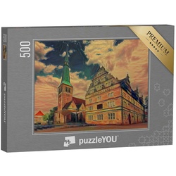 puzzleYOU Puzzle Marktkirche und Hochzeitshaus, Edvard Munch-Stil, 500 Puzzleteile, puzzleYOU-Kollektionen Kunst-Stil Edvard Munch