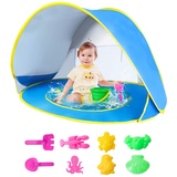 Baby Strandzelt,Pop-up Baby Strand Zelt,Strandmuschel Strandzelt Wasserdichtes Sonnenzelt Reisezelt Bett UPF 50 + Faltbare,Tragbar Light Strandzelt mit Pool Spielzeug,Baby Beach Zelt (Blau)