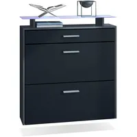 Vladon Schuhschrank, Schwarz, Holzwerkstoff, 89x96x23 cm, Garderobe, Schuhaufbewahrung, Schuhkipper
