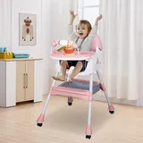 Sinbide Hochstuhl, Kinderhochstuhl mit Rädern, Verstehllbar und Klappbar Hochstuhl, Verstellbarer Rückenlehne & Liegefunktion, Kindersitz mit Sicherheitsgurt für 6 Monaten bis 4 Jahre (Rosa)