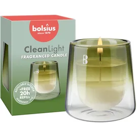 Bolsius - CleanLight Starterset - Nachfüllbare Duftkerze - Halter & Nachfüllung - Gardenia & Feige - Grün - Brenndauer 20 Stunden - Enthält Natürliches Pflanzenwachs - Nachhaltiges Konzept