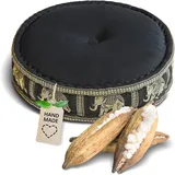 livasia Meditationskissen mit Thaiseide - Ø 45x15cm - Yogakissen mit Kapok, Pouf, Bodenkissen für Yoga und Zen Meditation, Sitzkissen für Garten und Balkon, Zafukissen (Schwarz/Elefanten Seide)