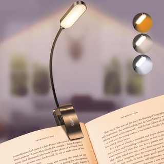 Gritin Leselampe Buch Klemme, USB C Wiederaufladbare Buchlampe mit 16 LEDs, 3 Farbtemperatur Modi (Weiß/Bernstein/Gemischt), Stufenlose Helligkeit Klemmlampe, 360° Flexibel für Nachtlesen ins Bett