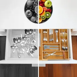 Relaxdays Besteckkasten ausziehbar 8–11 Fächer HxBxT: 5,5 x 32–54 x 42 cm Bambus