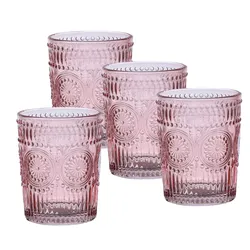 Trinkgläser Vintage mit Blumenmuster - Glas - 280ml - H: 10cm - Bohostil - rot -...