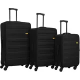 SIGN Stoffkoffer Reisekoffer Trolley (Handgepäck-Mittel-Groß-Set) + 5cm Dehnungsfuge (Schwarz, 3er Set)