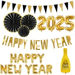 Silvester Partydeko Partyset gold schwarz 2025 Partydekoration