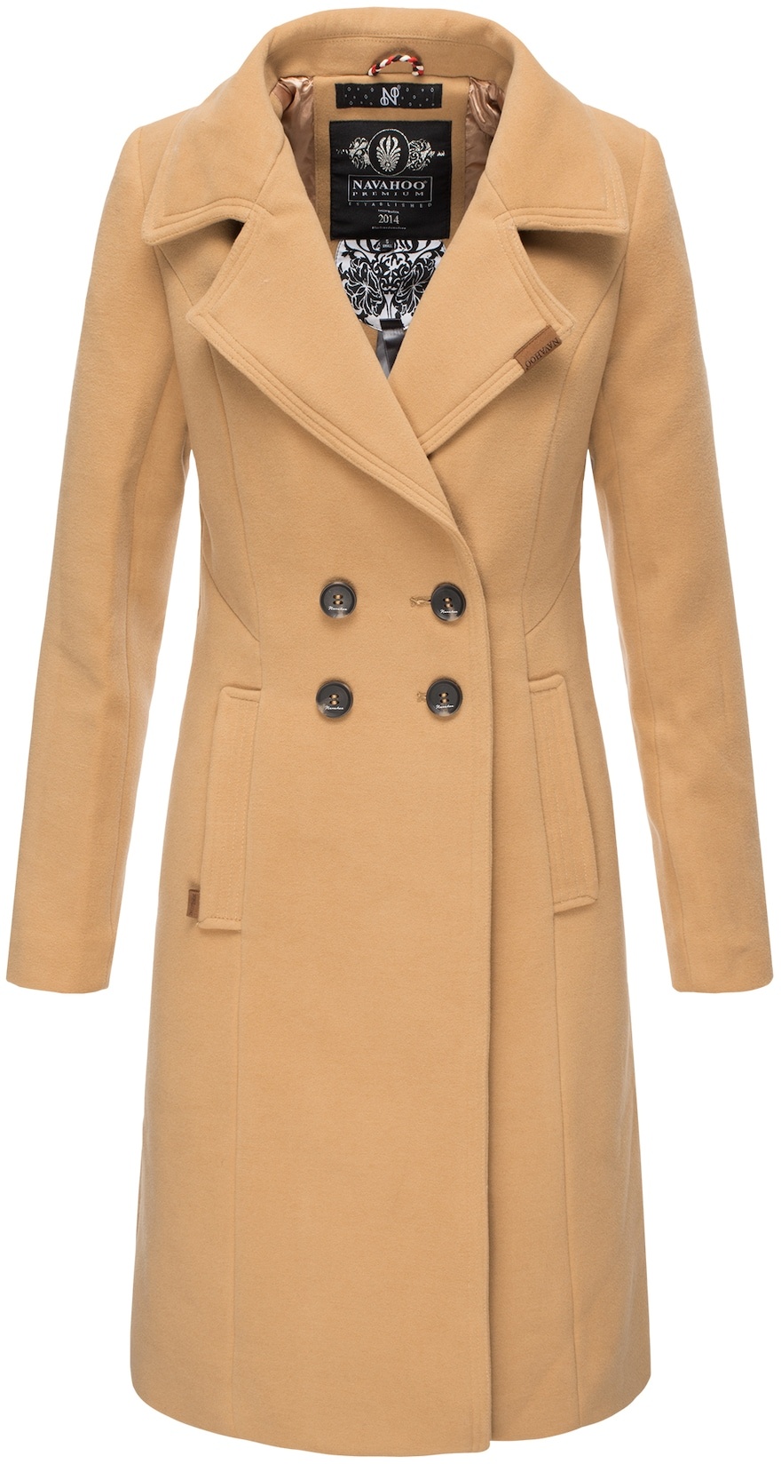 NAVAHOO Damen Designer Wintermantel Trenchcoat in Wollmantel-Optik Wooly