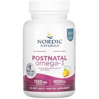 Nordic Naturals, Postnatal DHA, 1120mg Omega-3 mit EPA, DHA und Vitamin D3, hochdosiert, Zitronengeschmack, 60 Weichkapseln, Laborgeprüft, Sojafrei, Glutenfrei, Ohne Gentechnik