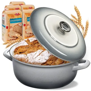 BIELMEIER Gusseisen Brottopf Keramik 28 cm grau CLEAN Diamantglasur 5x Brotback