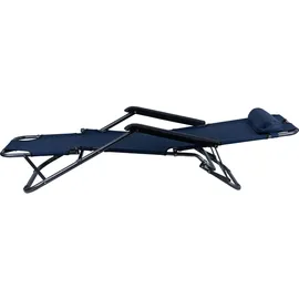 ETC Shop Klappstuhl Gartenstuhl mit Kopfkissen Strandstuhl Sonnenliege Hochlehner Campingstuhl Liegestuhl klappbar, Metall Textil blau schwarz, max. 100kg, L 153 cm