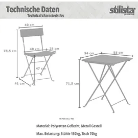 Stilista Bistroset 3tlg Rattan Balkonset Möbelset Gartenmöbel Lounge Sitzgruppe Tisch - Schwarz