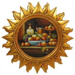 Casa Padrino Barock Wandbild Sonne mit Obst Mehrfarbig / Gold Ø 88 cm - Wanddeko - Barock Deko Accessoires