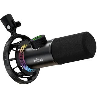 Fifine Mikrofon PC USB C,Gaming Mikrofon PS4 PS5 MAC, Dynamische Microphone mit RGB, 16BIT/48KHZ & 3,5mm Kopfhöreranschluss, Plug-and-Play Nierencharakteristik Microfon, Shock Mount
