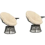 2er-set Papasansessel Rattan 360° Drehbar Korbsessel Mit Kissen Durchmesser 90 Cm Runder Outdoor Rattansessel Drehsessel Loungesessel Liegesessel Für Wohnzimmer Garten Balkon Beige