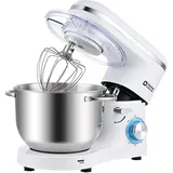 Kitchen in the box Küchenmaschine, 6,2 L Knetmaschine 1400 W, 6 Geschwindigkeits Teigmaschine mit Rührhaken, Knethaken, Schneebesen, Weiß