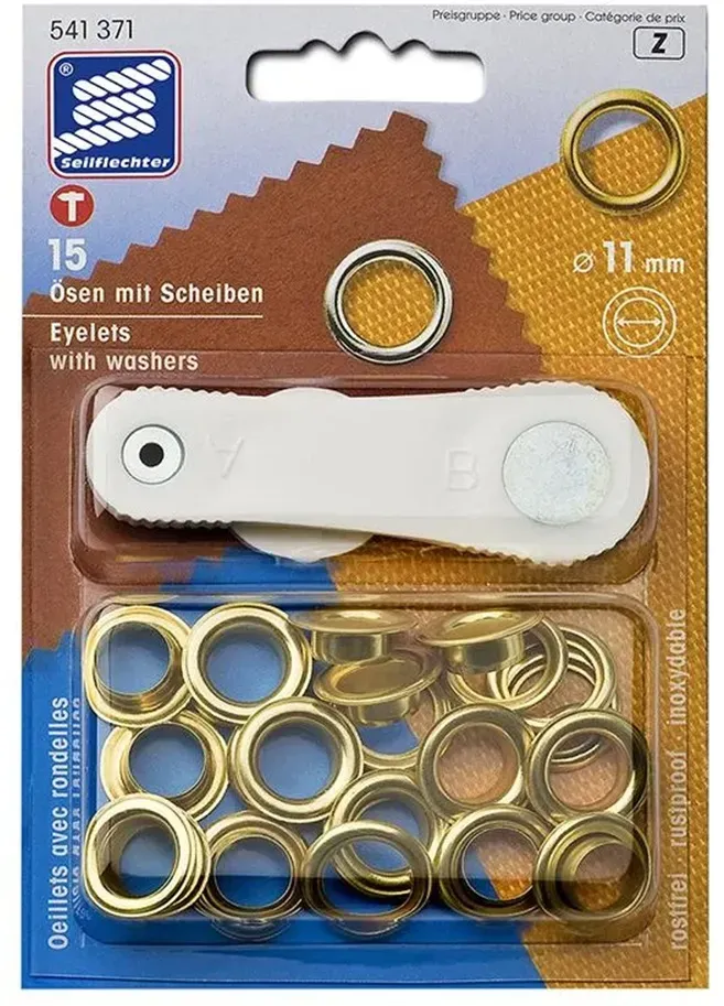 ProPlus SF_957011 Satz Messing Ösen 11mm 15 Stück im Blister Einschlagwerkzeug